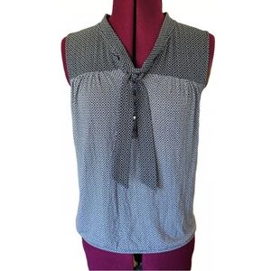 LOFT White and Blue Sleeveless Tie Front Blouse